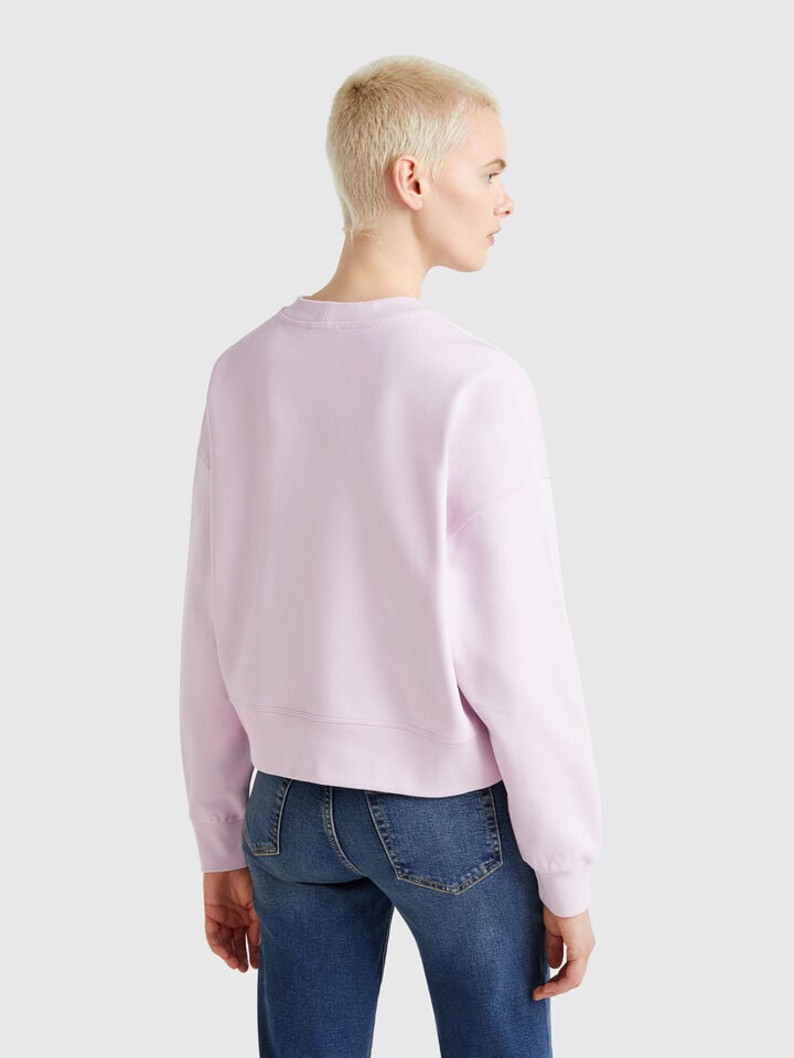 Benetton 100% Cotton Sweatshirt With Logo Print Lilac