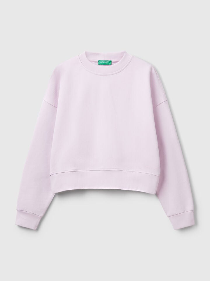 Benetton 100% Cotton Sweatshirt With Logo Print Lilac