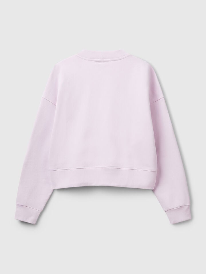Benetton 100% Cotton Sweatshirt With Logo Print Lilac