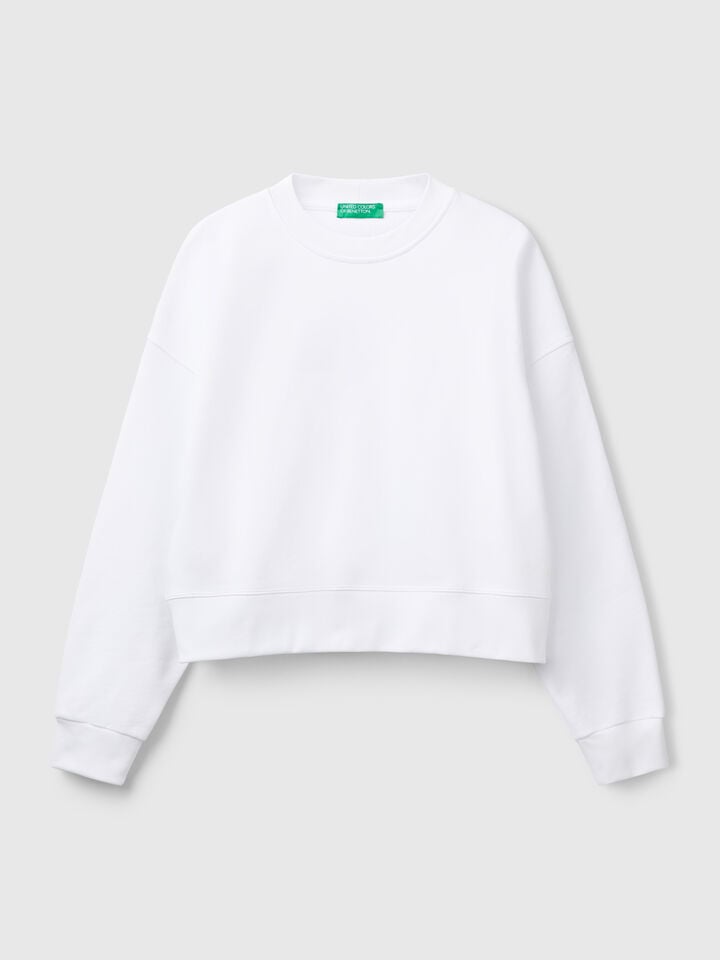 Benetton 100% Cotton Sweatshirt With Logo Print White