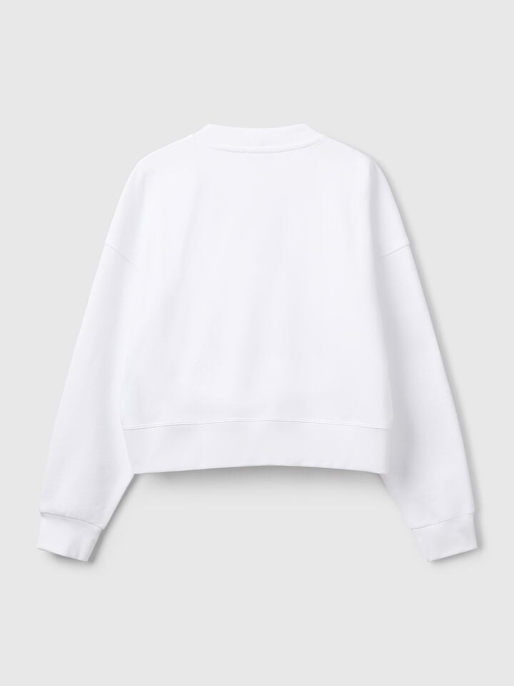 Benetton 100% Cotton Sweatshirt With Logo Print White
