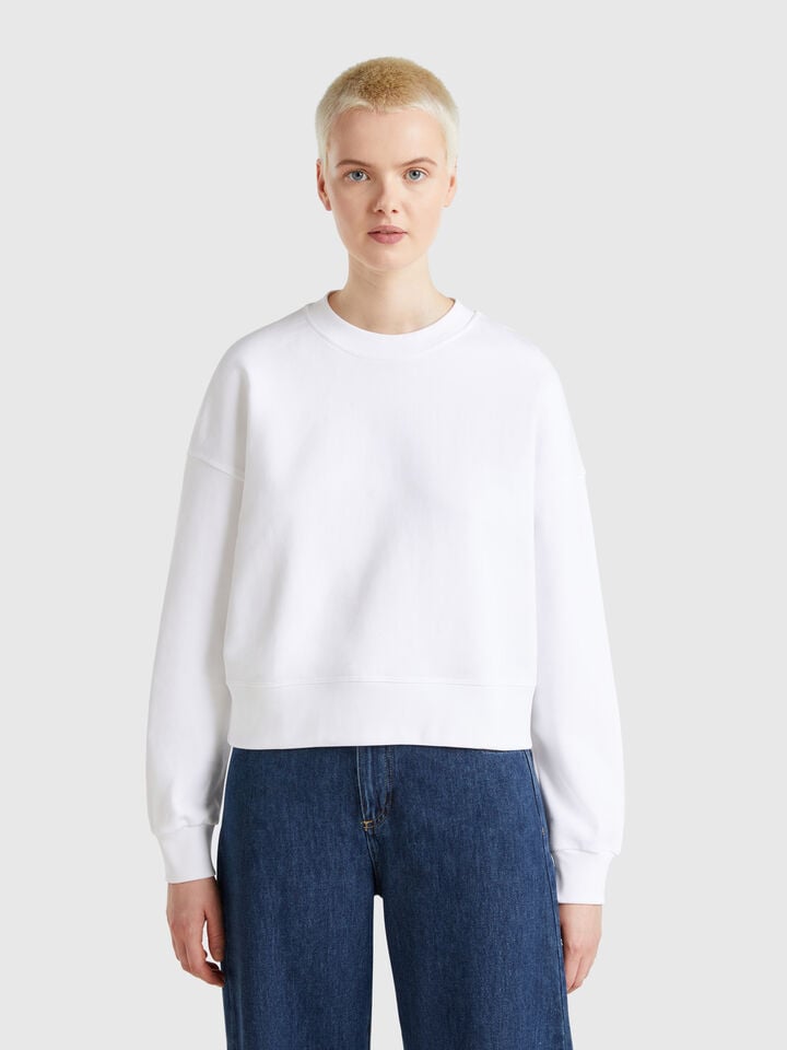 benetton 100% cotton sweatshirt with logo print White