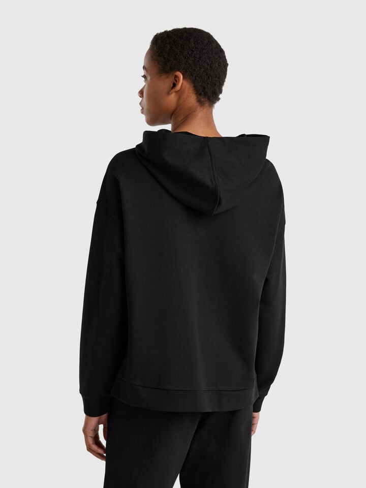 Benetton 100% Cotton Sweatshirt With Zip And Hood Black