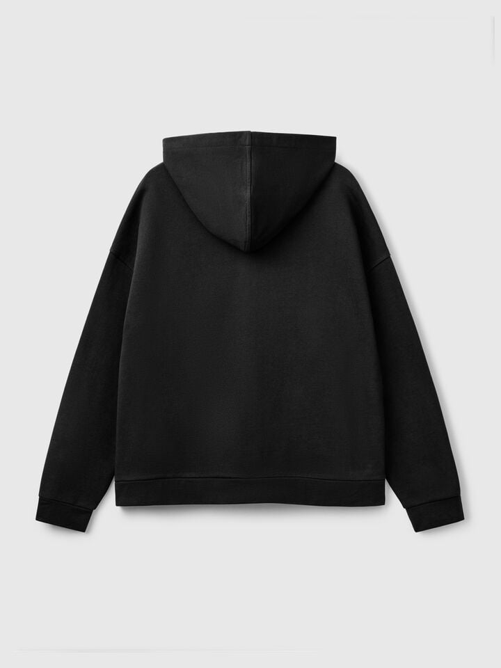 Benetton 100% Cotton Sweatshirt With Zip And Hood Black