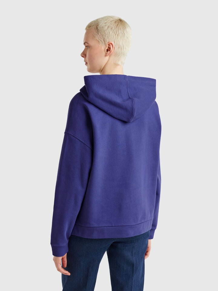 Benetton 100% Cotton Sweatshirt With Zip And Hood Blue