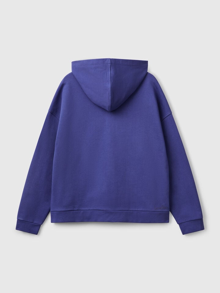 Benetton 100% Cotton Sweatshirt With Zip And Hood Blue