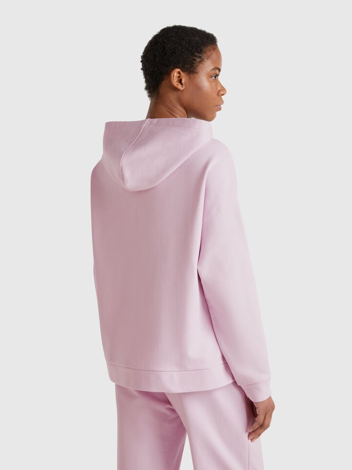 Benetton 100% Cotton Sweatshirt With Zip And Hood Lilac