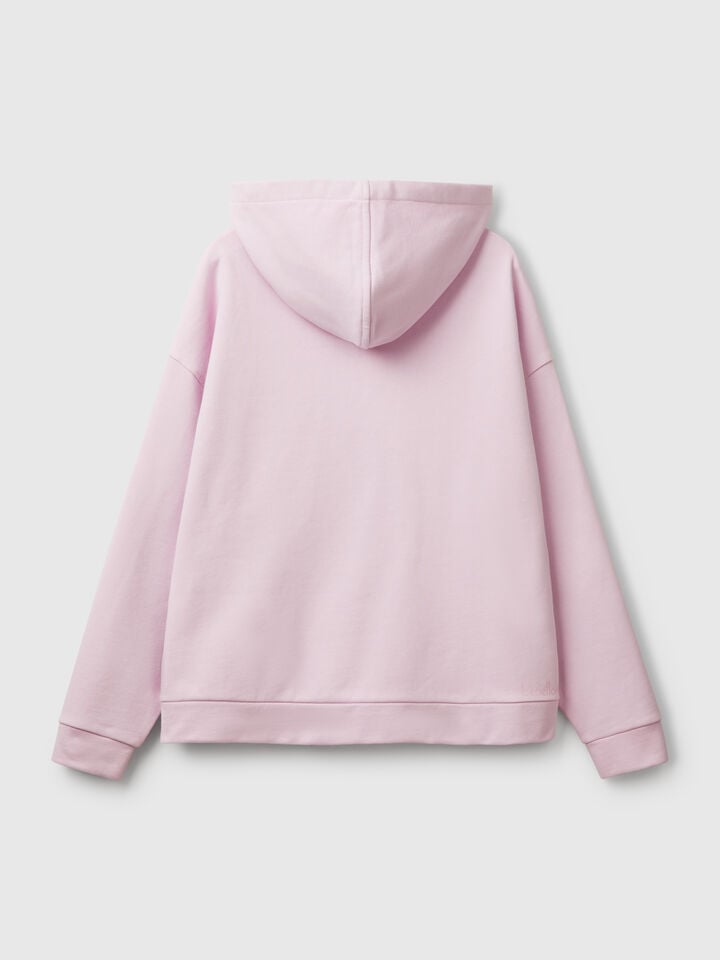 Benetton 100% Cotton Sweatshirt With Zip And Hood Lilac