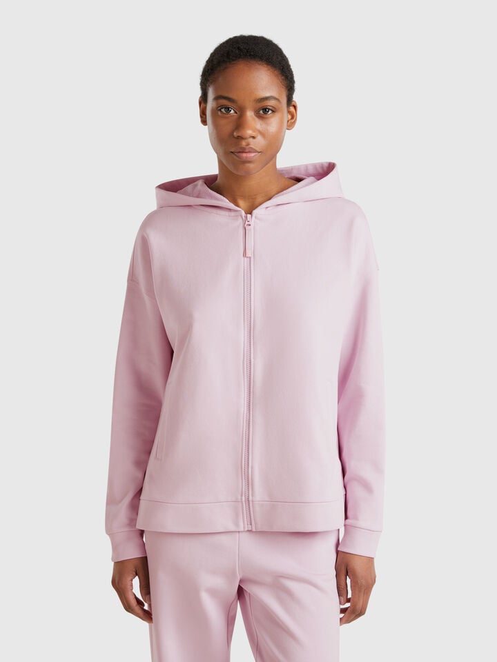 benetton 100% cotton sweatshirt with zip and hood Lilac