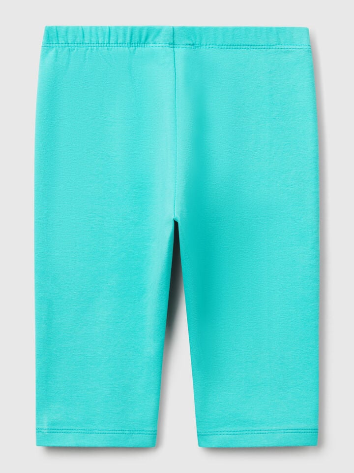 Benetton 3/4 Leggings In Stretch Cotton Neon Sky Blue