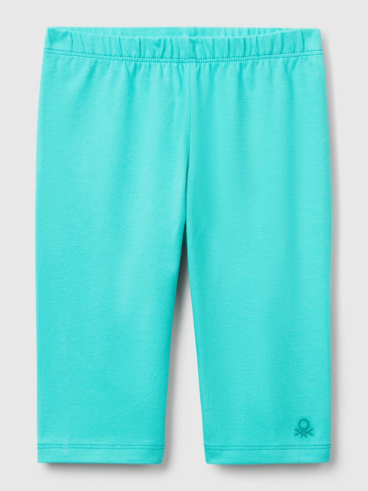 Benetton 3/4 Leggings In Stretch Cotton Neon Sky Blue