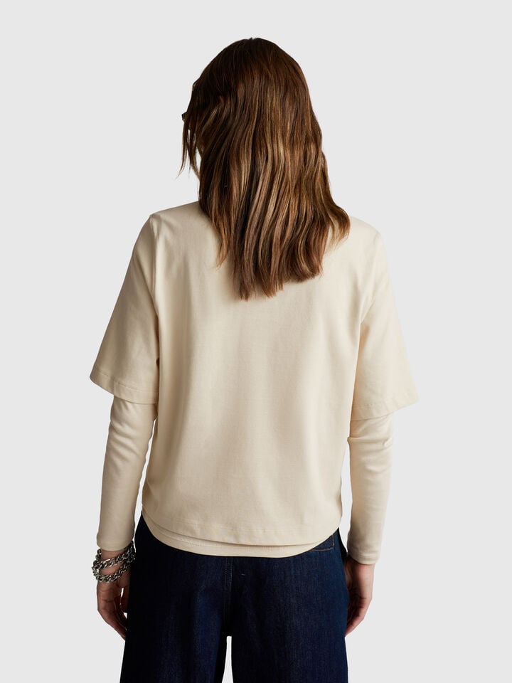 Benetton 100% Cotton Boxy Fit T-shirt Beige