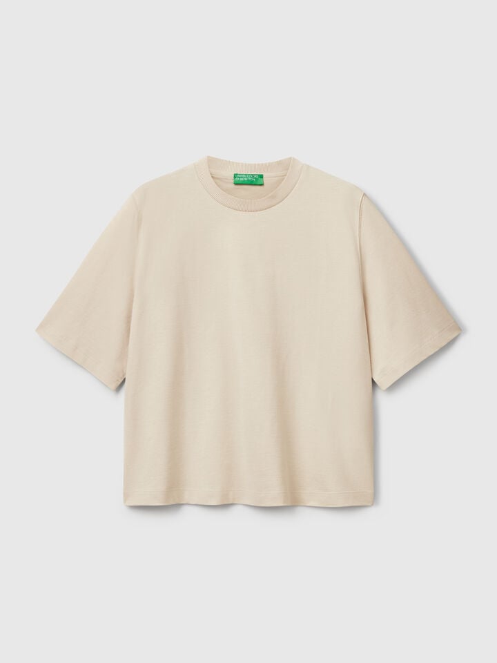 Benetton 100% Cotton Boxy Fit T-shirt Beige