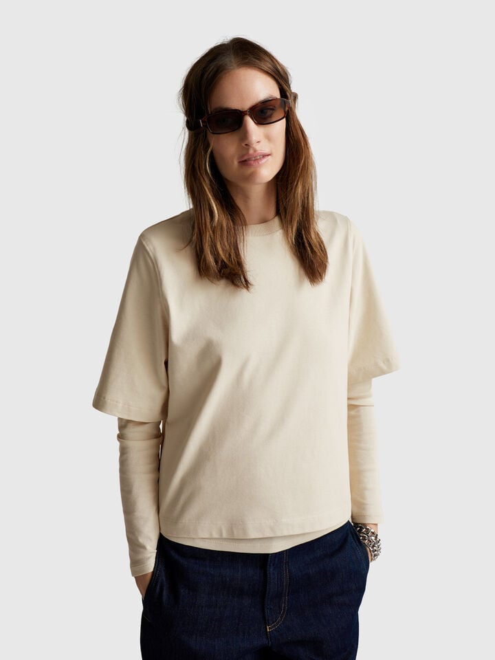 benetton 100% cotton boxy fit t-shirt Beige