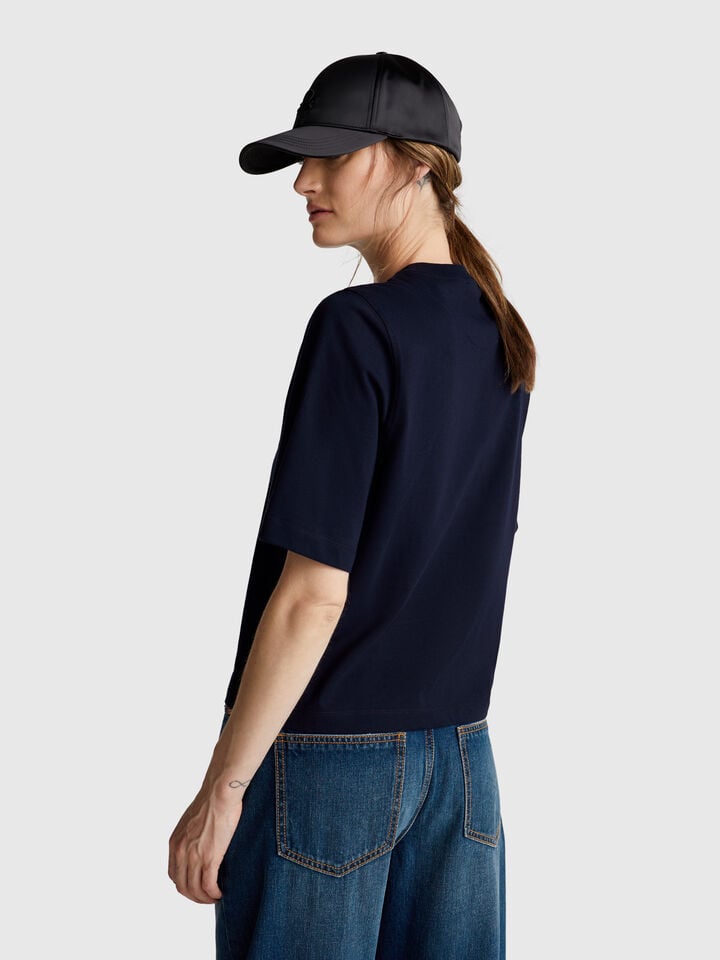 Benetton 100% Cotton Boxy Fit T-shirt Dark Blue