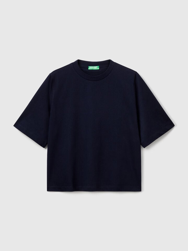 Benetton 100% Cotton Boxy Fit T-shirt Dark Blue