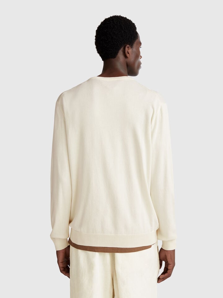 Benetton 100% Cotton Crew Neck Sweater Creamy White