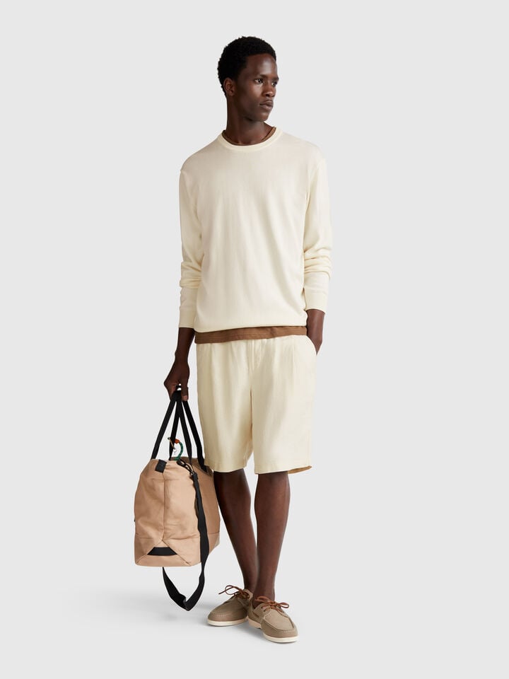 Benetton 100% Cotton Crew Neck Sweater Creamy White