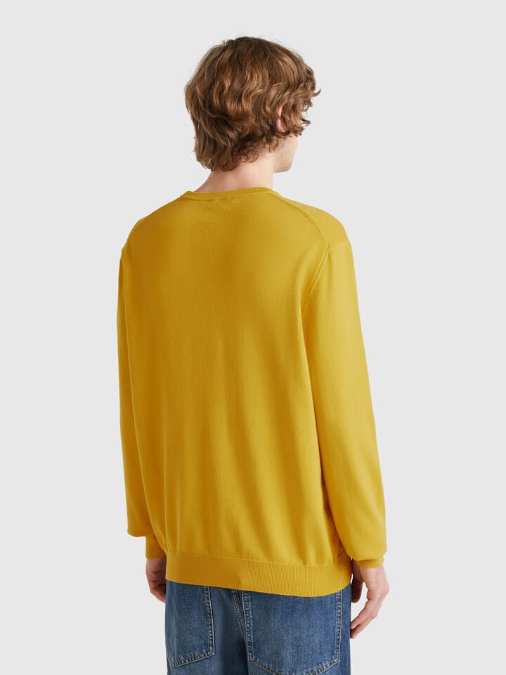 Benetton 100% Cotton Crew Neck Sweater Mustard