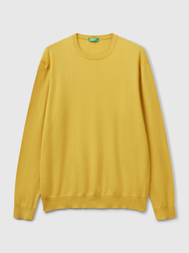 Benetton 100% Cotton Crew Neck Sweater Mustard
