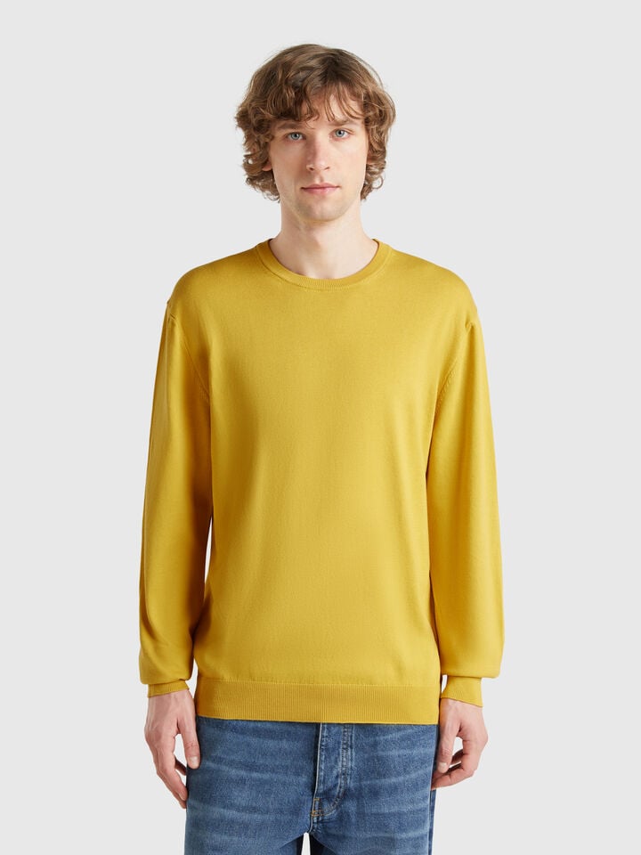 benetton 100% cotton crew neck sweater Mustard
