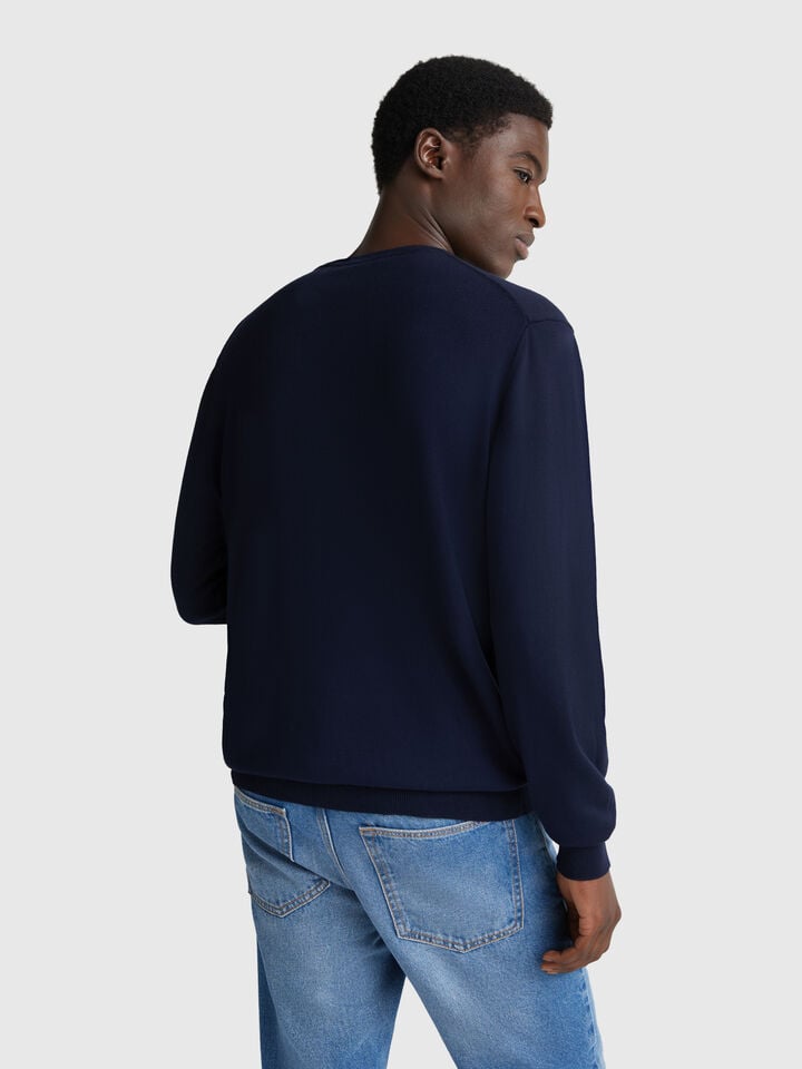 Benetton 100% Cotton Crew Neck Top Dark Blue