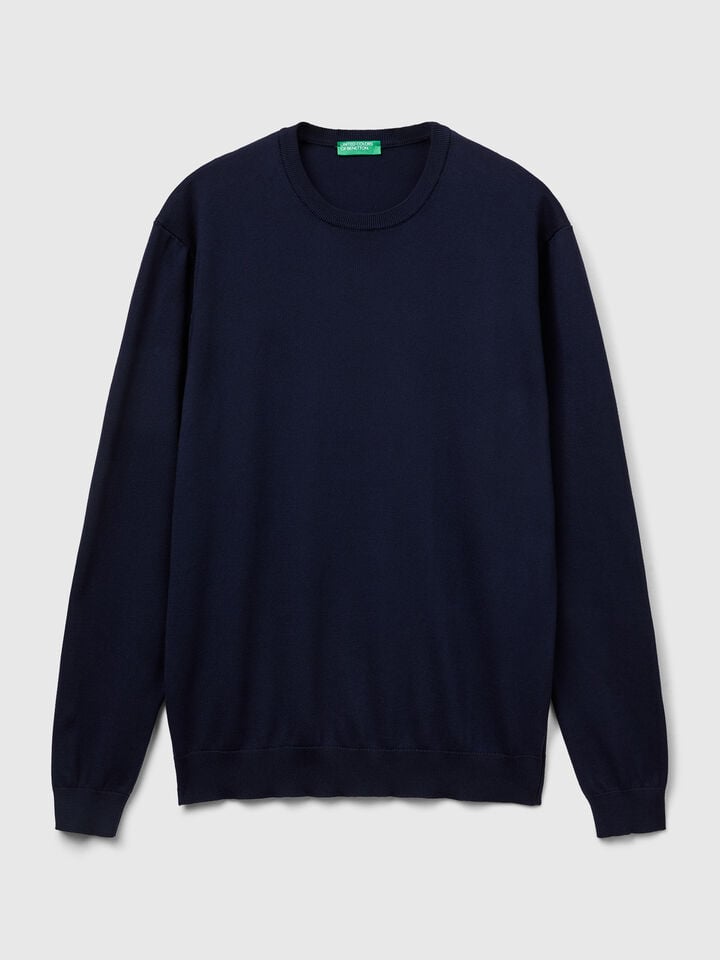 Benetton 100% Cotton Crew Neck Top Dark Blue