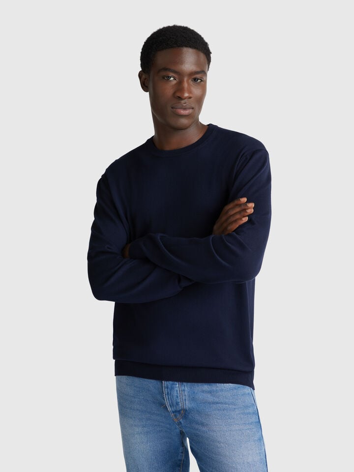 benetton 100% cotton crew neck top Dark Blue