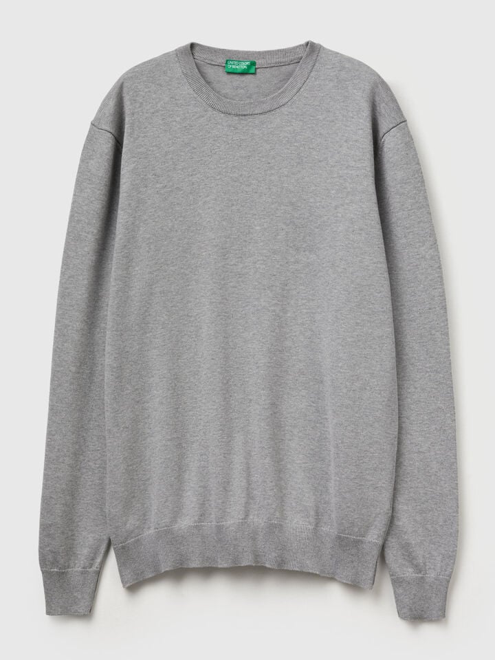 Benetton 100% Cotton Crew Neck Top Light Gray