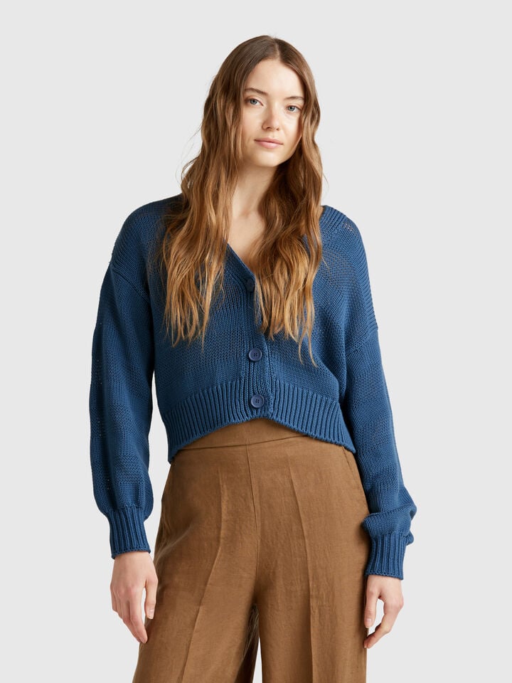 benetton 100% cotton knit cardigan Air Force Blue