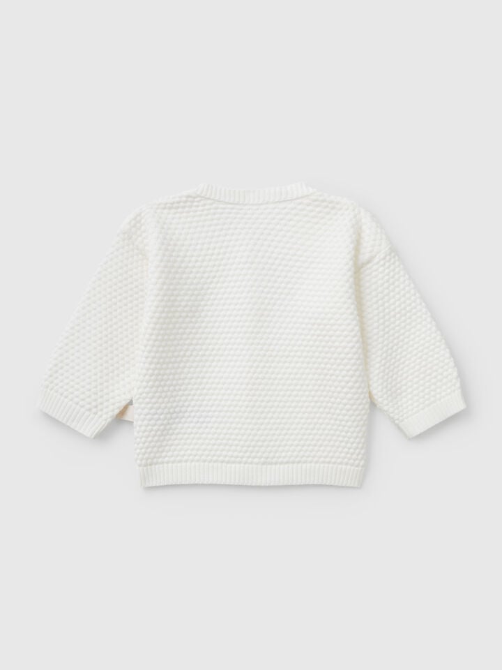 Benetton 100% Cotton Knit Cardigan Creamy White
