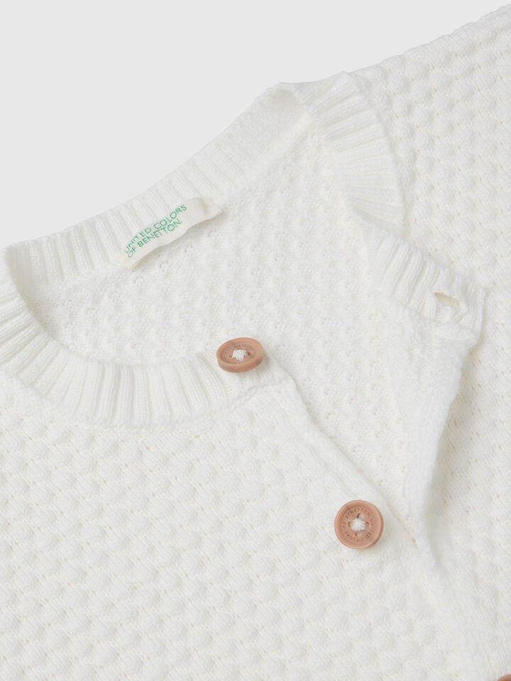 Benetton 100% Cotton Knit Cardigan Creamy White