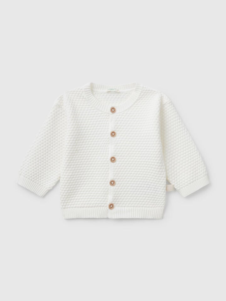 benetton 100% cotton knit cardigan Creamy White