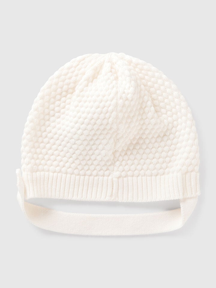 Benetton 100% Cotton Knit Hat Creamy White