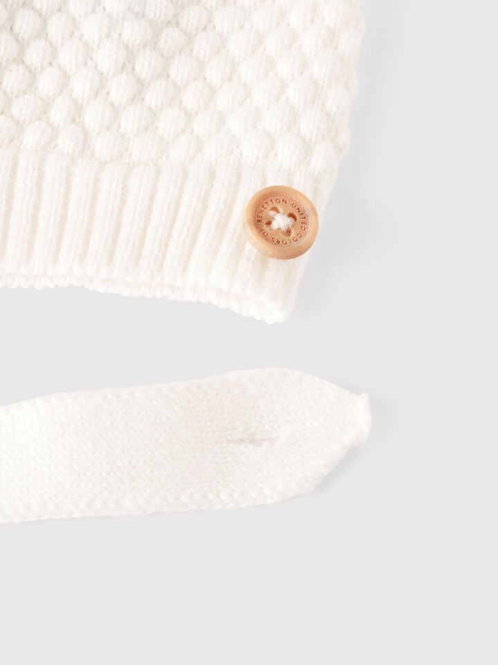 Benetton 100% Cotton Knit Hat Creamy White