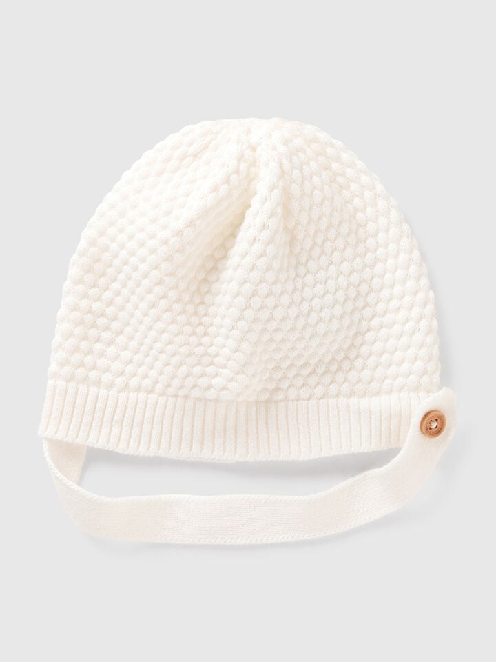 Benetton 100% Cotton Knit Hat Creamy White