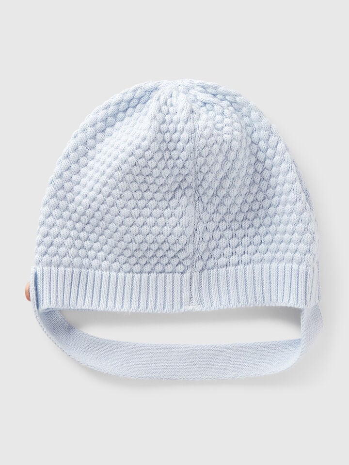 Benetton 100% Cotton Knit Hat Sky Blue