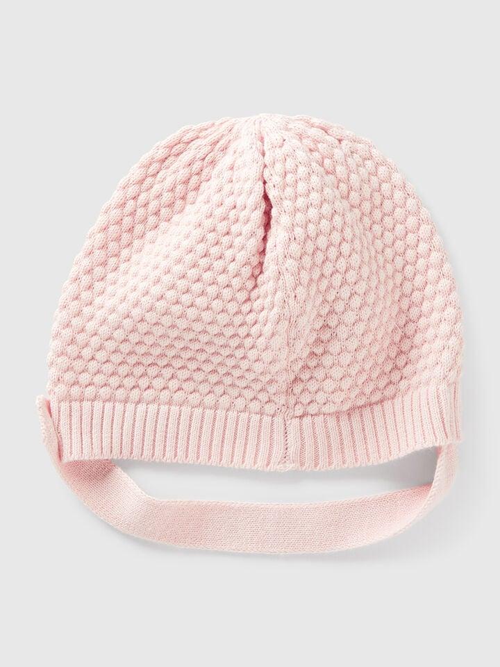 Benetton 100% Cotton Knit Hat Soft Pink