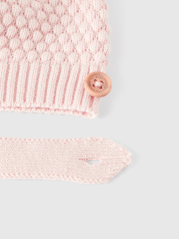 Benetton 100% Cotton Knit Hat Soft Pink