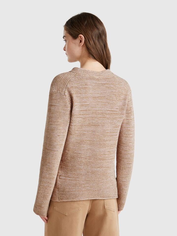 Benetton 100% Cotton Knit Jacket Beige