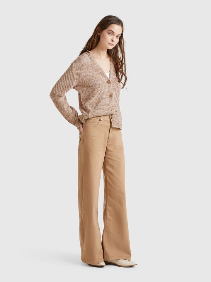 Benetton 100% Cotton Knit Jacket Beige