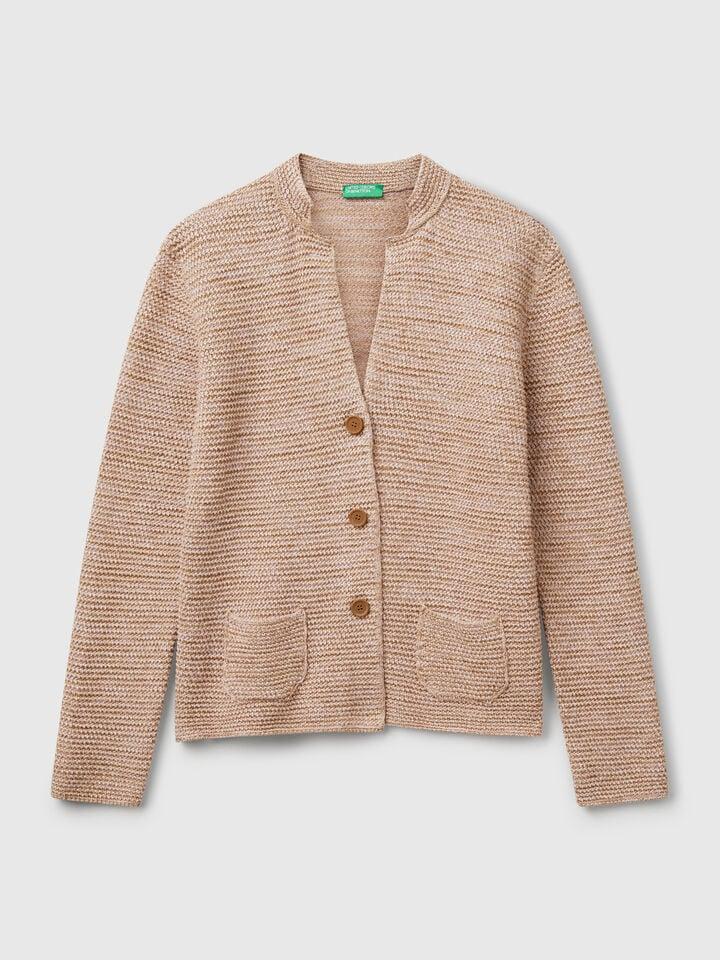 Benetton 100% Cotton Knit Jacket Beige