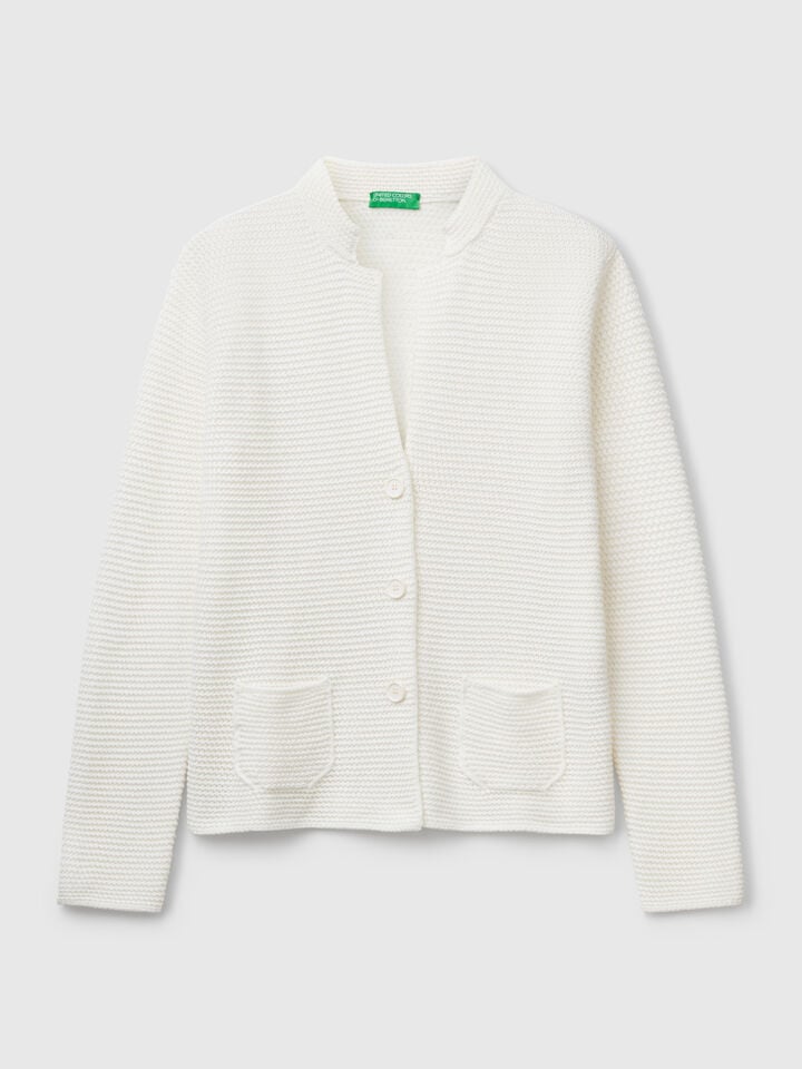 Benetton 100% Cotton Knit Jacket Creamy White