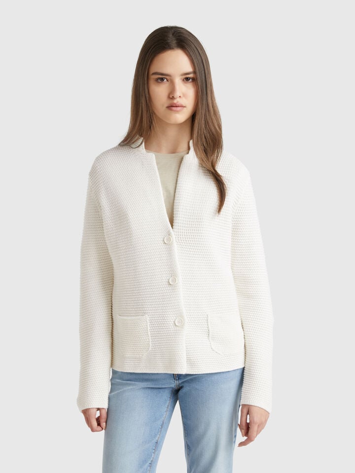 benetton 100% cotton knit jacket Creamy White