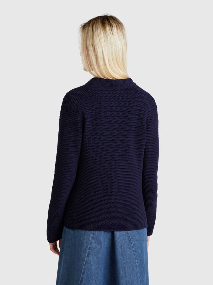 Benetton 100% Cotton Knit Jacket Dark Blue