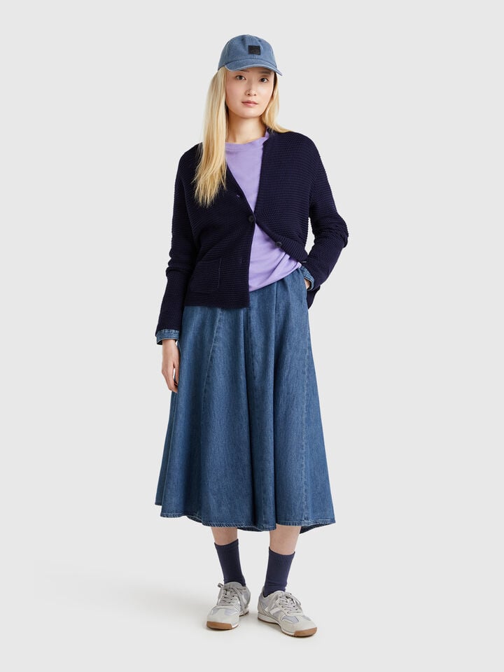 Benetton 100% Cotton Knit Jacket Dark Blue