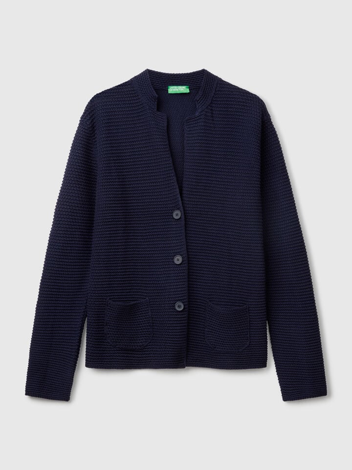 Benetton 100% Cotton Knit Jacket Dark Blue