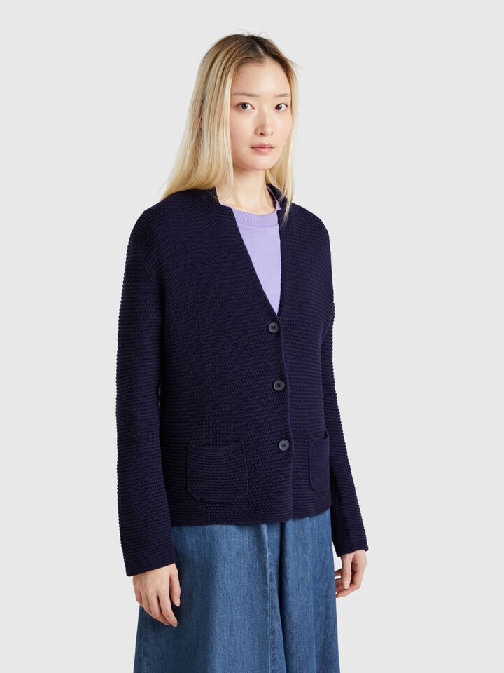 benetton 100% cotton knit jacket Dark Blue