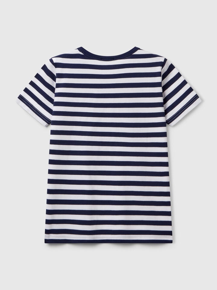 Benetton 100% Cotton Striped T-shirt Dark Blue