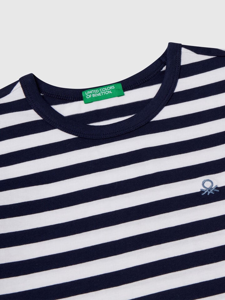 Benetton 100% Cotton Striped T-shirt Dark Blue